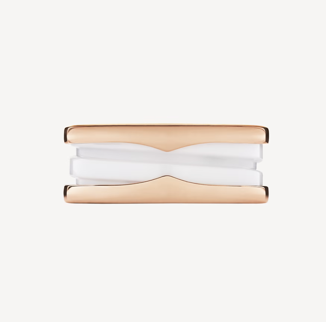 [⭐Marins]ZERO 1 TWO-BAND LOOPS AND WHITE CERAMIC SPIRAL PINK GOLD RING