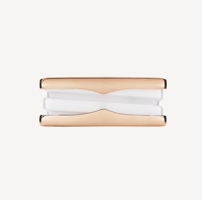 [⭐Marins]ZERO 1 TWO-BAND LOOPS AND WHITE CERAMIC SPIRAL PINK GOLD RING