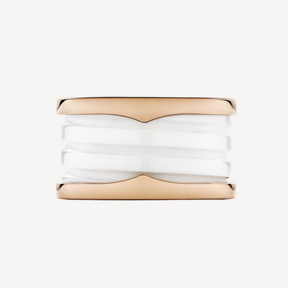 [⭐Marins]ZERO 1 FOUR-BAND LOOPS AND WHITE CERAMIC SPIRAL PINK GOLD RING