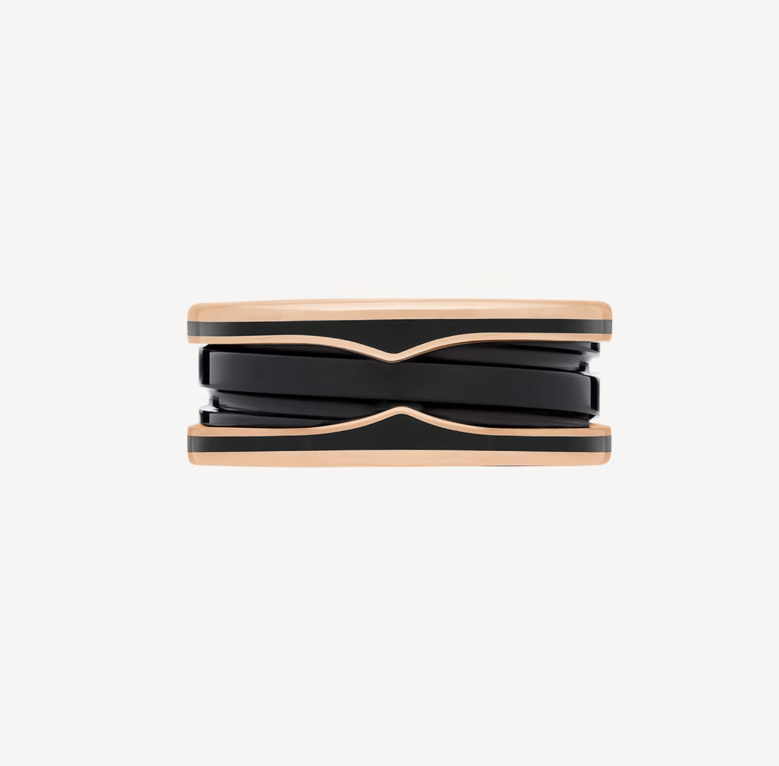 [⭐Marins]ZERO 1 TWO-BAND WITH MATTE BLACK CERAMIC PINK GOLD RING