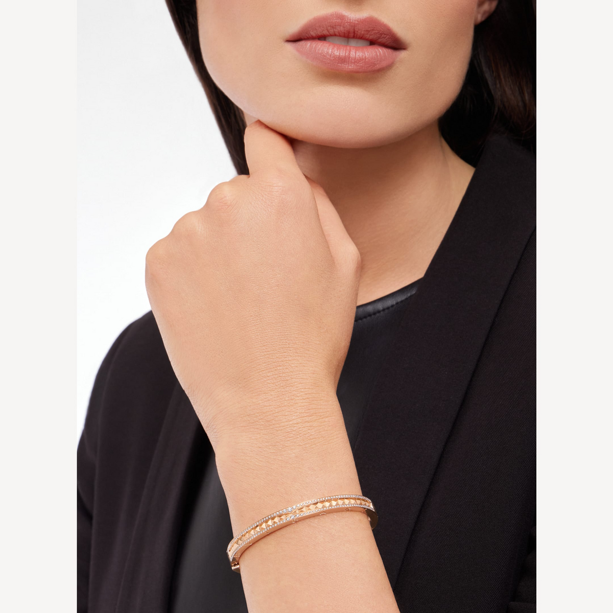 [⭐Marins]ZERO 1 SPIRAL AND PAVED DIAMOND PINK GOLD BRACELET