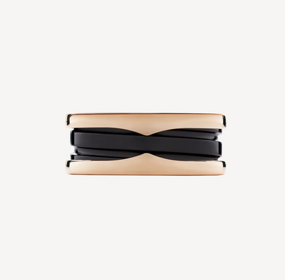 [⭐Marins]ZERO 1 TWO-BAND LOOPS AND BLACK CERAMIC PINK GOLD RING