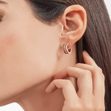 [⭐Marins]ZERO 1 ROCK PINK GOLD EARRINGS WITH STUDDED SPIRAL AND BLACK CERAMIC