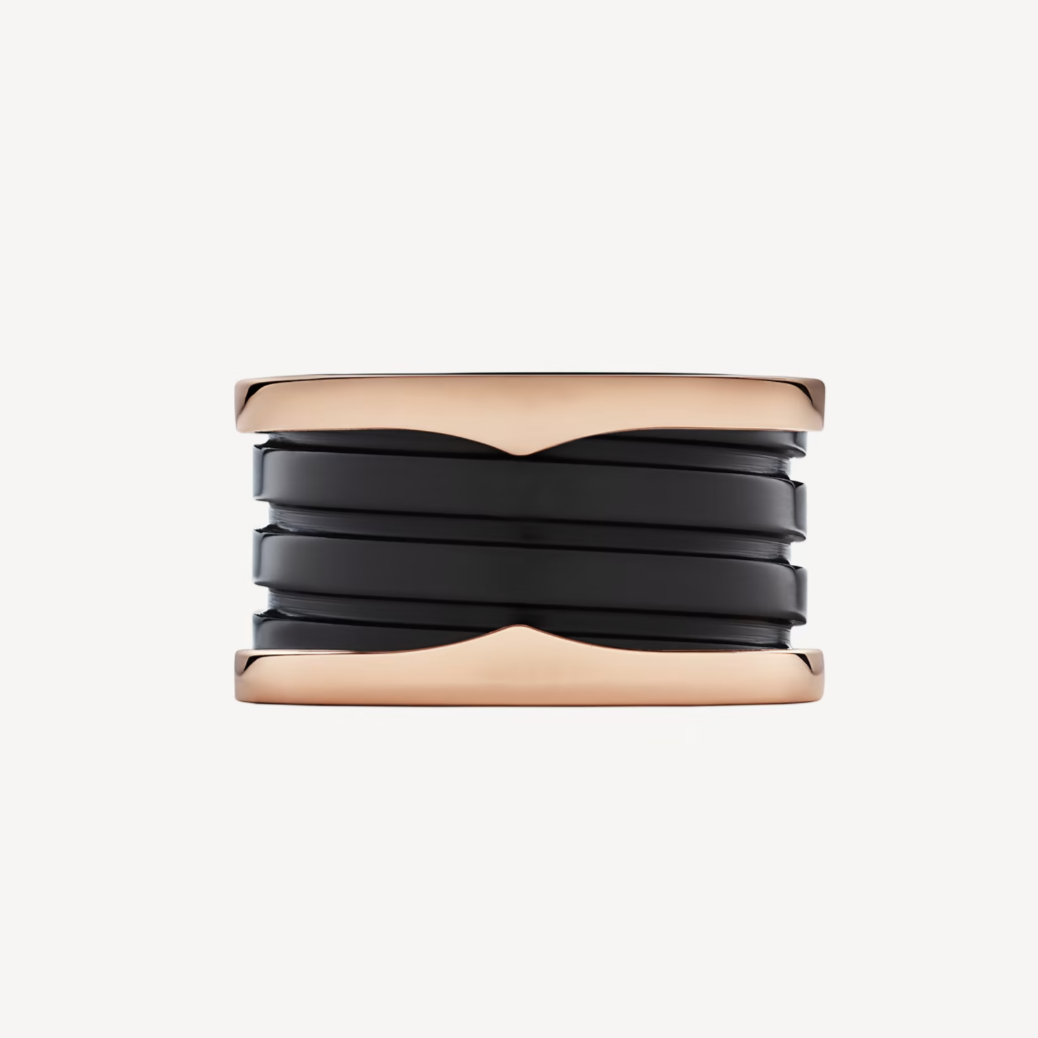 [⭐Marins]ZERO 1 FOUR-BAND LOOPS AND BLACK CERAMIC SPIRAL PINK GOLD RING