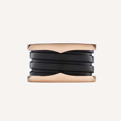 [⭐Marins]ZERO 1 FOUR-BAND LOOPS AND BLACK CERAMIC SPIRAL PINK GOLD RING