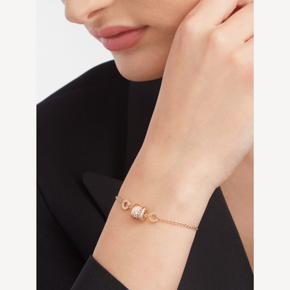 [⭐Marins]ZERO 1 SOFT PINK GOLD WITH PAVED DIAMONDS ON THE SPIRAL BRACELET