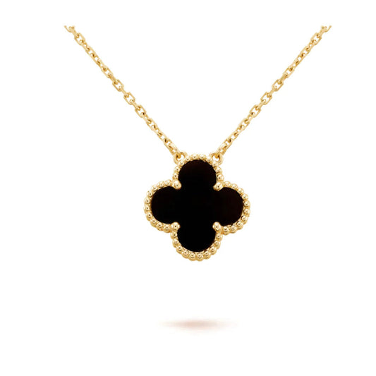 [Marin-Jewelry]COLLIER TRÈFLE 15 MM ONYX NOIR FLEUR UNIQUE