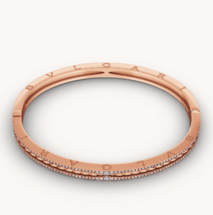 [⭐Marins]ZERO 1 SPIRAL AND PAVED DIAMOND PINK GOLD BRACELET