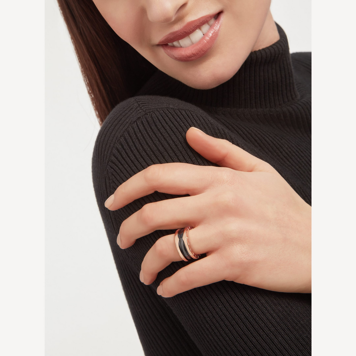 [⭐Marins]ZERO 1 TWO-BAND LOOPS AND BLACK CERAMIC PINK GOLD RING