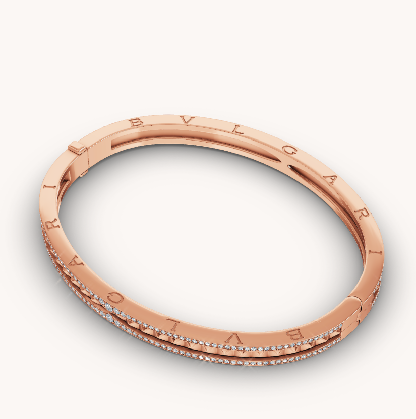 [⭐Marins]ZERO 1 SPIRAL AND PAVED DIAMOND PINK GOLD BRACELET