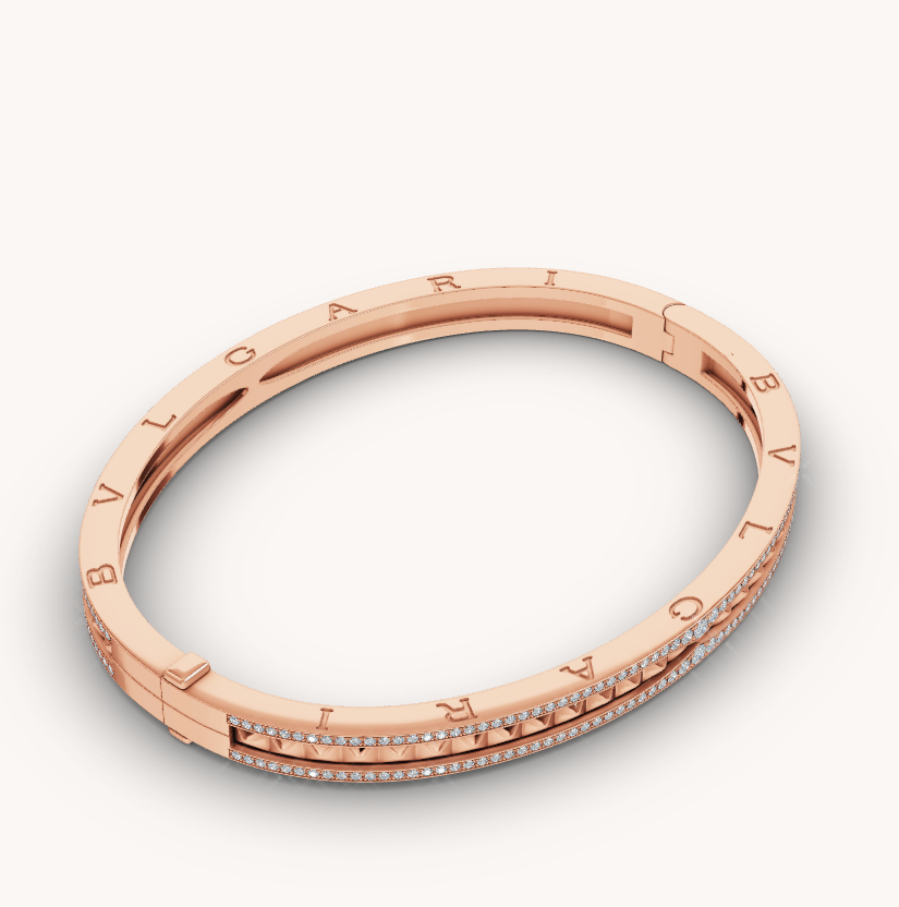[⭐Marins]ZERO 1 SPIRAL AND PAVED DIAMOND PINK GOLD BRACELET