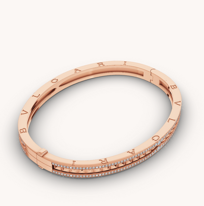 [⭐Marins]ZERO 1 SPIRAL AND PAVED DIAMOND PINK GOLD BRACELET