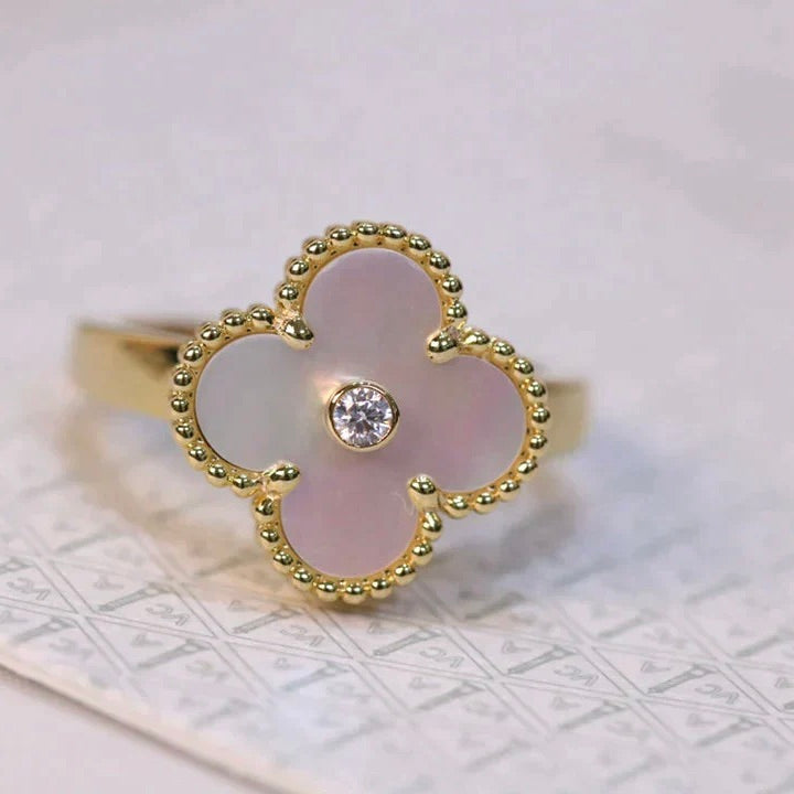 [Marin-Jewelry]CLOVER PINK MOP RING GOLD DIAMOND