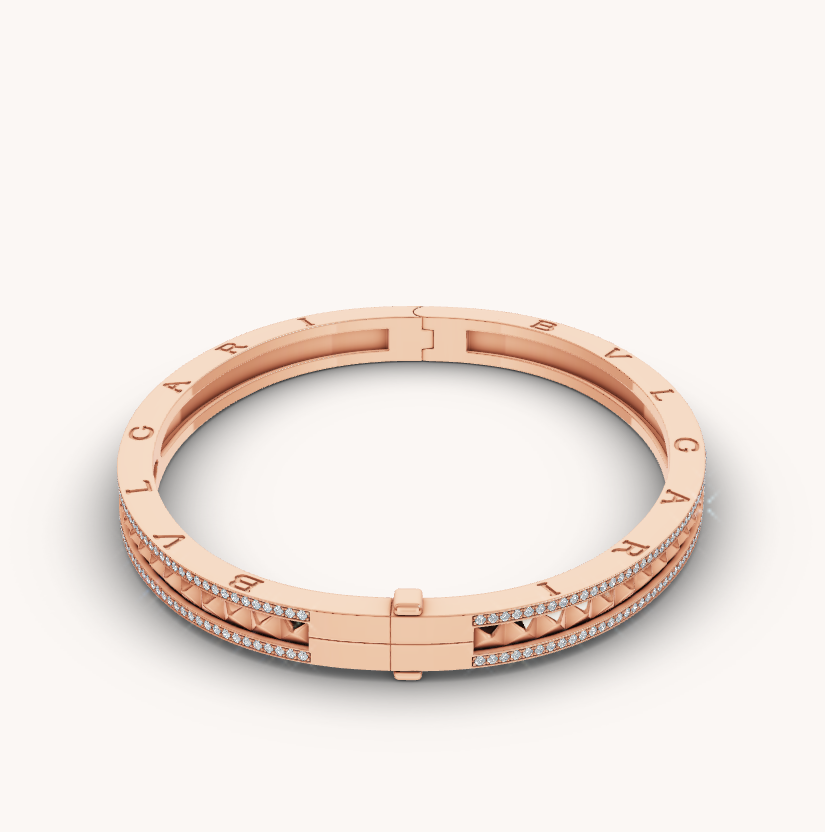 [⭐Marins]ZERO 1 SPIRAL AND PAVED DIAMOND PINK GOLD BRACELET