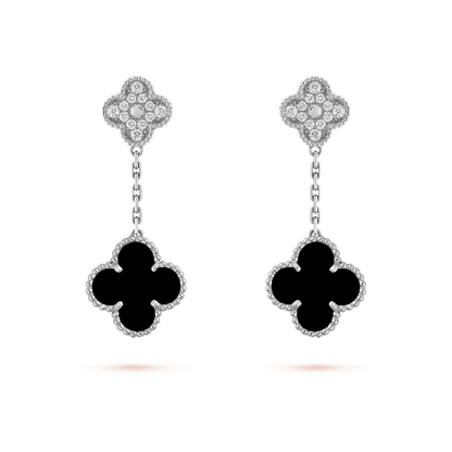 [Marin-Jewelry]クローバー 2モチーフ ダイヤモンド オニキス ピアス シルバー