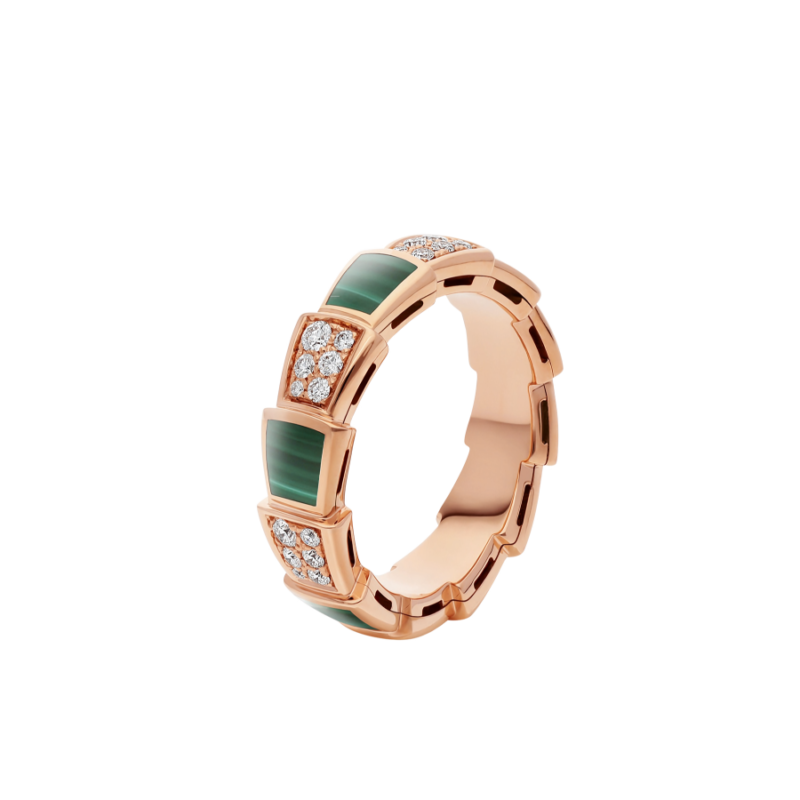 [⭐Marins]SERPENTI RING PINK GOLD MALACHITE DIAMOND PAVED 4MM