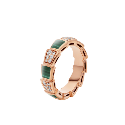 [⭐Marins]SERPENTI RING PINK GOLD MALACHITE DIAMOND PAVED 4MM