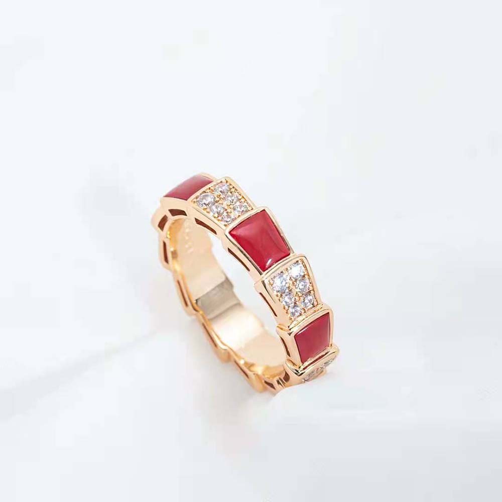 [⭐Marins]SERPENTI RING PINK GOLD CARNELIAN DIAMOND PAVED 4MM