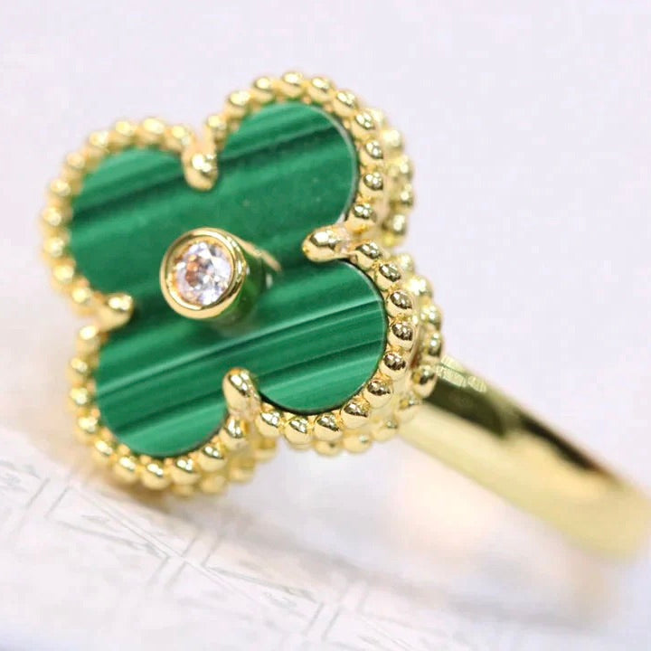 [Marin-Jewelry]CLOVER MALACHITE RING GOLD DIAMOND