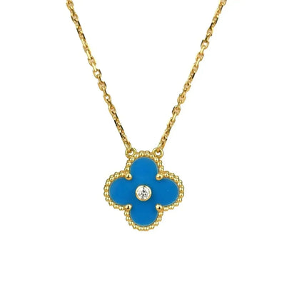 [Marin-Jewelry]COLLIER TRÈFLE 15 MM DIAMANTS ET AGATE BLEUE