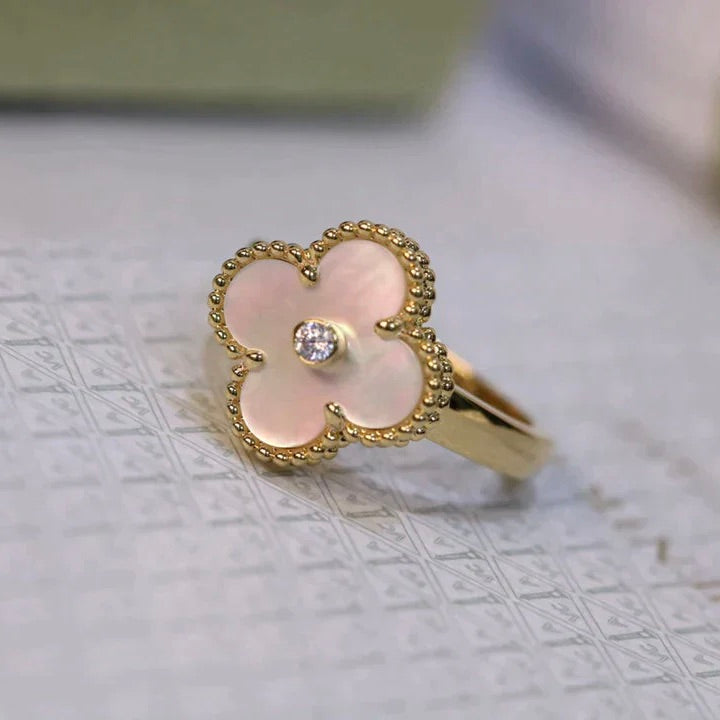 [Marin-Jewelry]CLOVER PINK MOP RING GOLD DIAMOND
