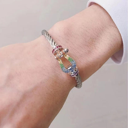 [Marin-Jewelry]FORC LARGE HORSESHOE  COLORED DIAMOND BRACELET SILVER