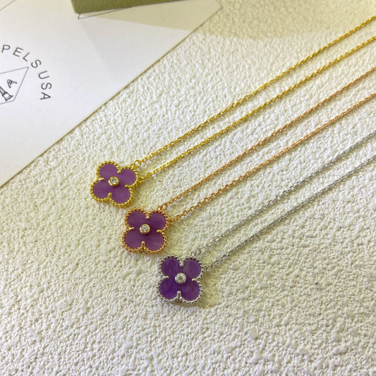 [Marin-Jewelry Jewelry]CLOVER 15MM DIAMOND  PURPLE VIOLET NECKLACE