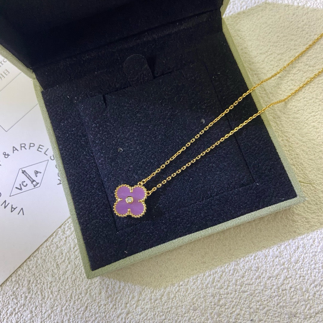 [Marin-Jewelry Jewelry]CLOVER 15MM DIAMOND PURPLE VIOLET ネックレス