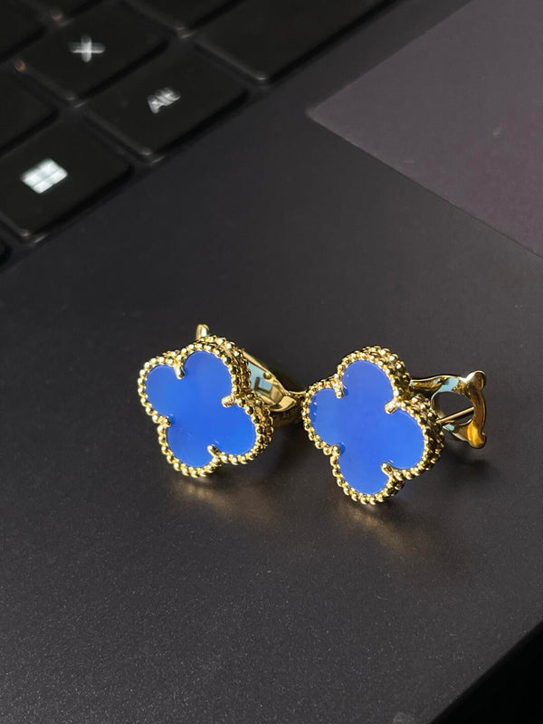 [Marin-Jewelry] CLOVER LARGE (20mm) 1 MOTIFS BLUE MOP STUD EARRINGS