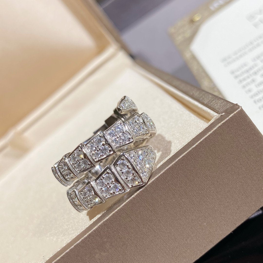 [⭐Marins]SERPENTI DOUBLE RING SILVER DIAMOND PAVED