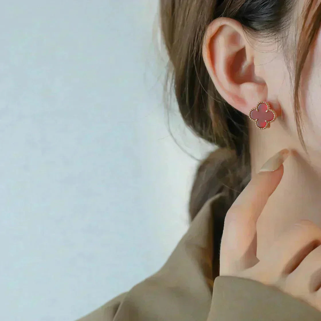 [Marin-Jewelry]CLOVER MEDIUM 1 MOTIFS CARNELIAN  EARRINGS