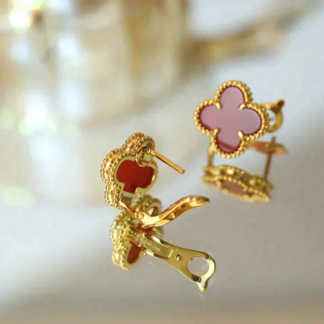 [Marin-Jewelry]CLOVER MEDIUM 1 MOTIFS CARNELIAN  EARRINGS