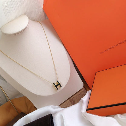 [Marin-Jewelry]HM CLIC BLACK ENAMEL GOLD NECKLACE