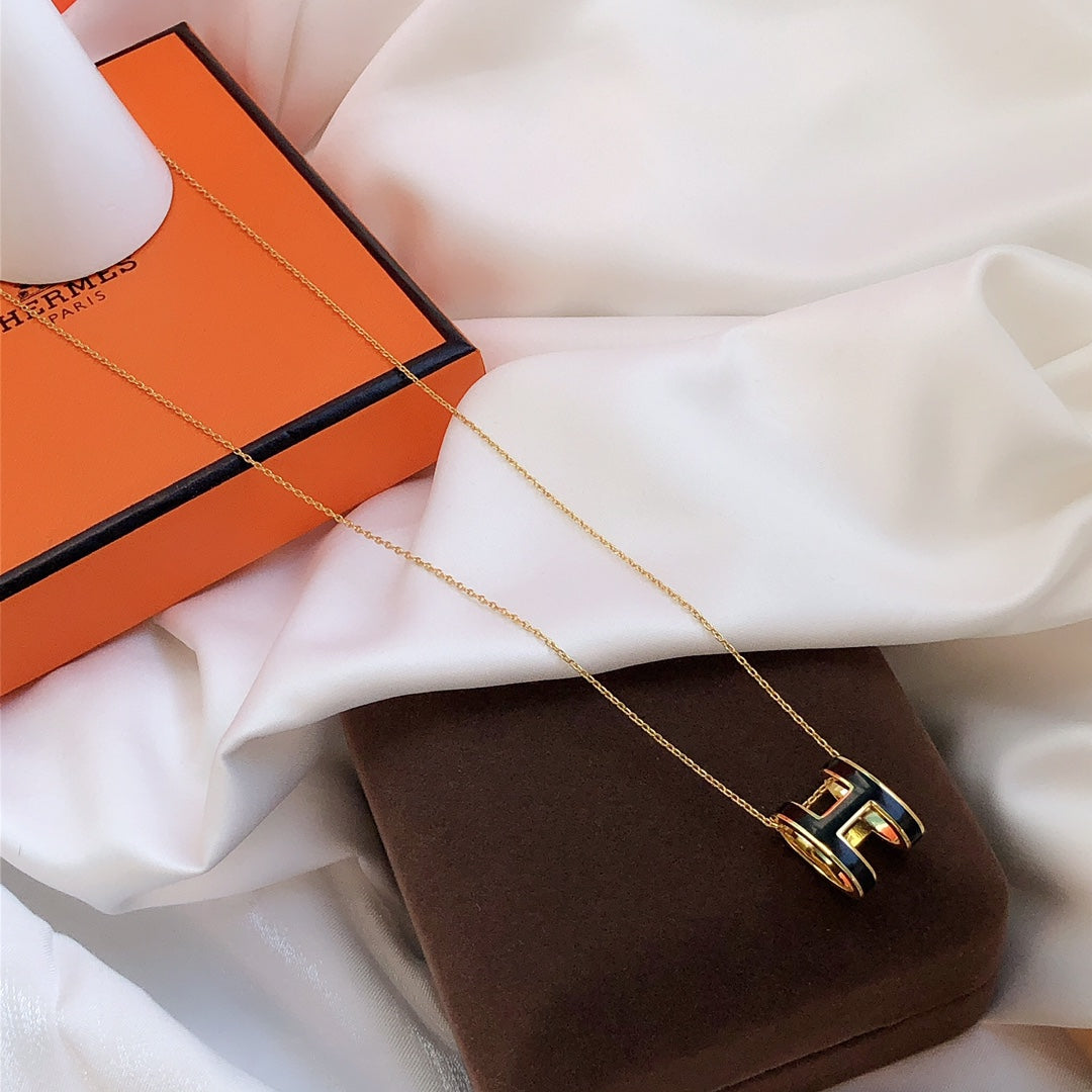 [Marin-Jewelry]HM CLIC BLACK ENAMEL GOLD NECKLACE