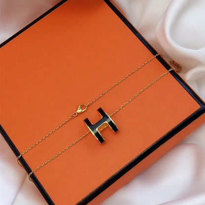 [Marin-Jewelry]HM CLIC BLACK ENAMEL GOLD NECKLACE