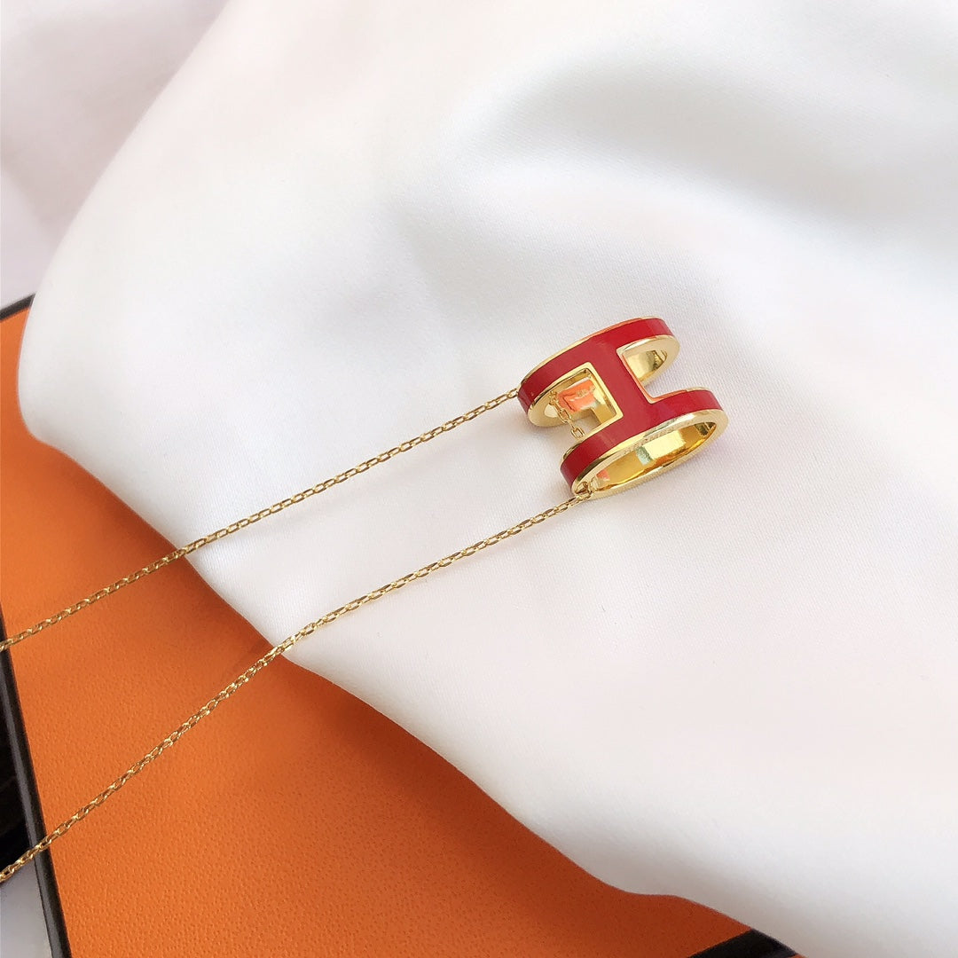 [Marin-Jewelry]HM CLIC RED ENAMEL GOLD NECKLACE