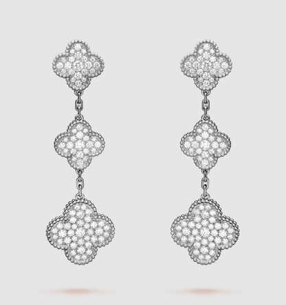[Marin-Jewelry]CLOVER 3 MOTIF DIAMOND SILVER DROP EARRINGS