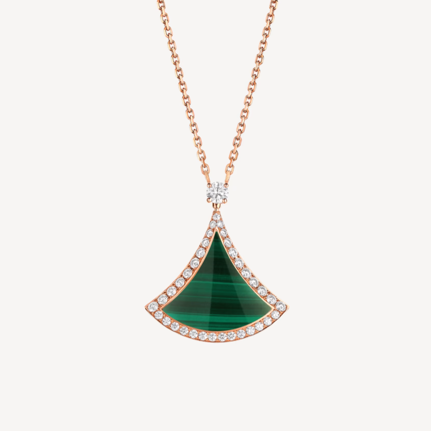 [⭐Marins]DREAM MALACHITE DIAMOND PAVED PINK GOLD NECKLACE