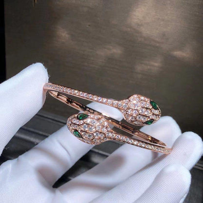 [⭐Marins]SERPENTI BRACELET PINK GOLD MALACHITE DIAMOND DOUBLE SNAKE