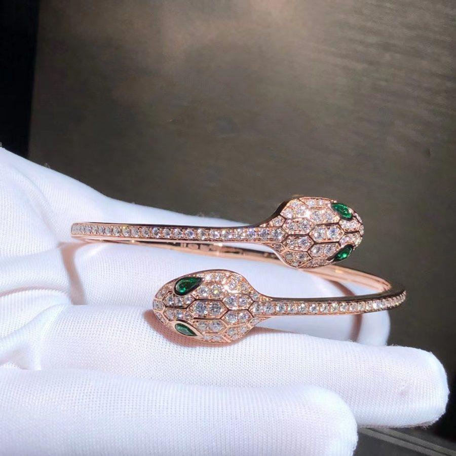 [⭐Marins]SERPENTI BRACELET PINK GOLD MALACHITE DIAMOND DOUBLE SNAKE