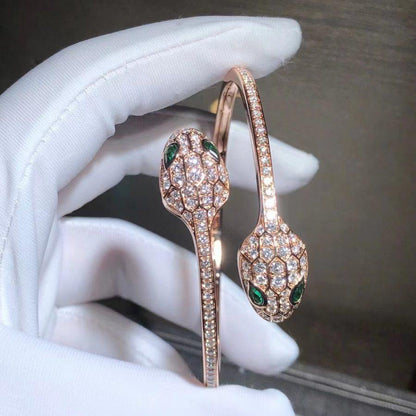 [⭐Marins]SERPENTI BRACELET PINK GOLD MALACHITE DIAMOND DOUBLE SNAKE
