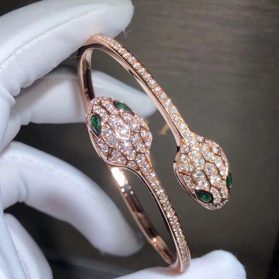 [⭐Marins]SERPENTI BRACELET PINK GOLD MALACHITE DIAMOND DOUBLE SNAKE