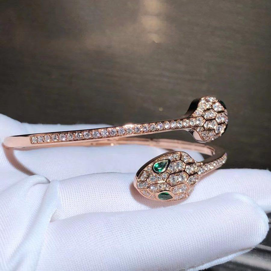 [⭐Marins]SERPENTI BRACELET PINK GOLD MALACHITE DIAMOND DOUBLE SNAKE