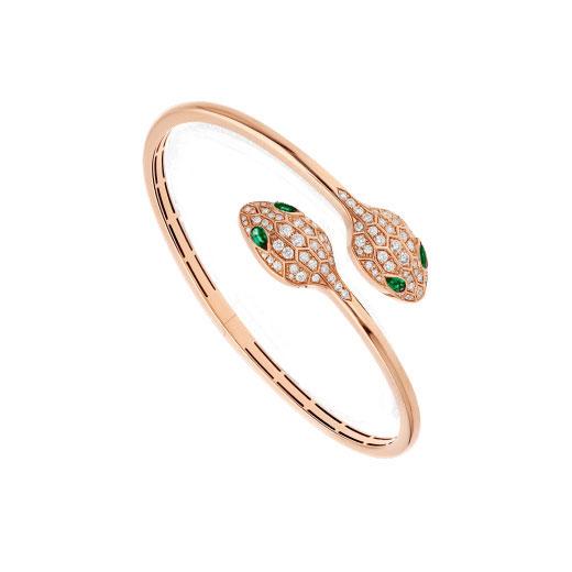 [⭐Marins]SERPENTI BRACELET PINK GOLD MALACHITE DIAMOND DOUBLE SNAKE