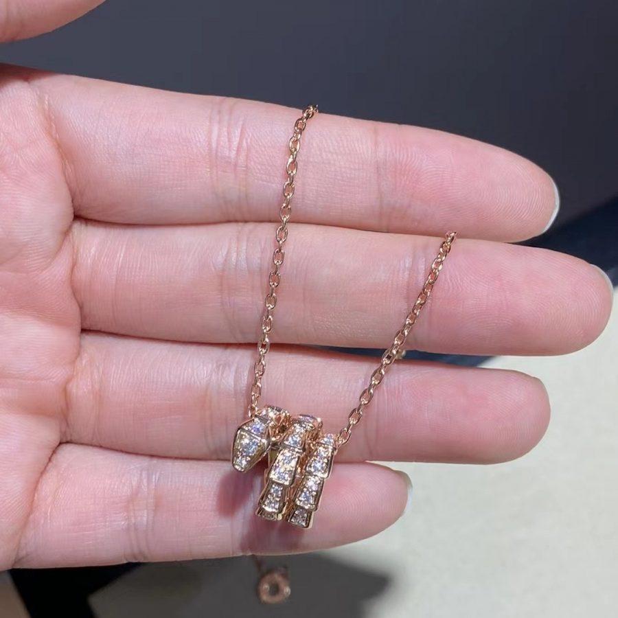 [⭐Marins]SERPENTI PINK GOLD NECKLACE DOUBLE RING DIAMOND