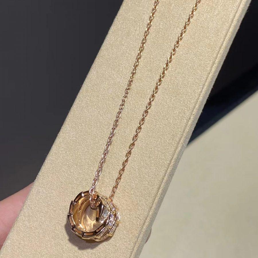 [⭐Marins]SERPENTI PINK GOLD NECKLACE DOUBLE RING DIAMOND