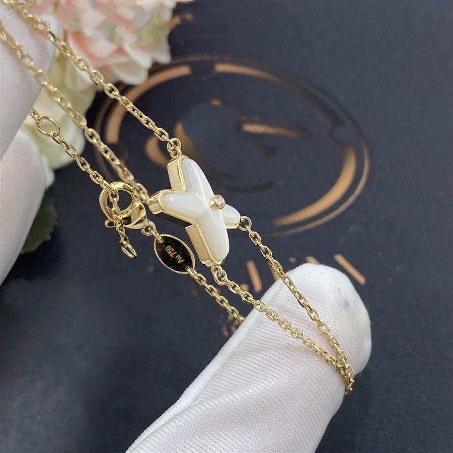 [Marin-Jewelry]BRACELET JEUX Nacre Blanche Or 1 Diamant