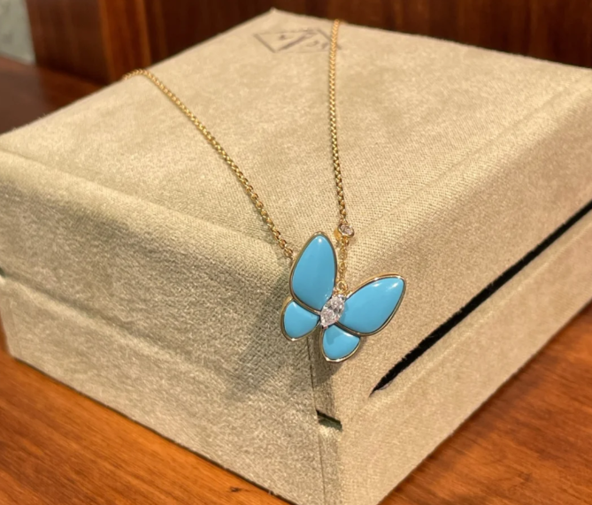 [Marin-Jewelry]Turquoise Butterfly Gold Necklace