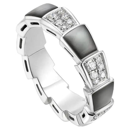 [⭐Marins]SERPENTI RING SILVER DIAMOND BLACK MOP 4MM
