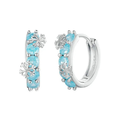 Boucles d'oreilles Huggie "Fleur de Glace" en oxyde de zirconium, créoles plaquées platine